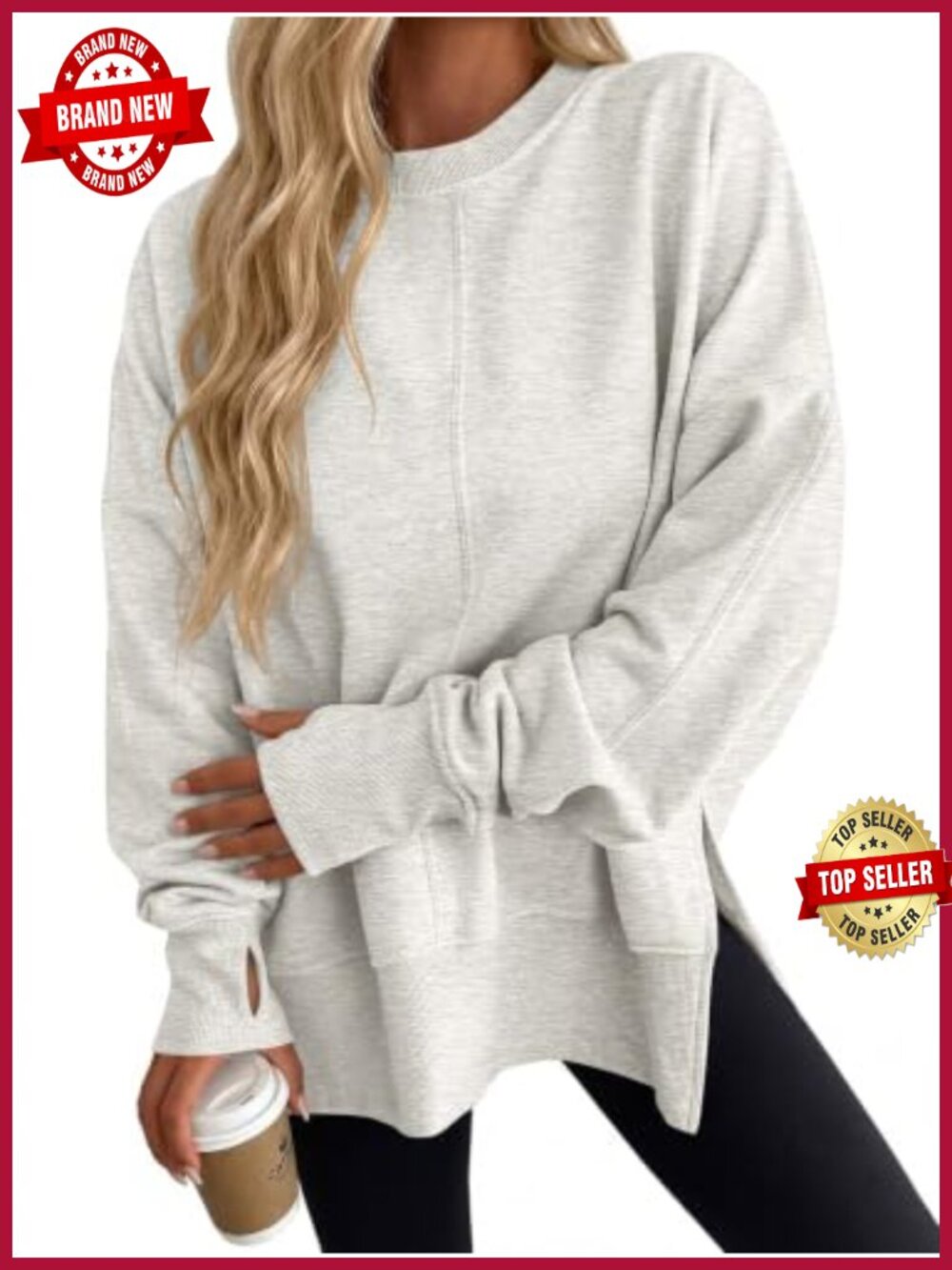 Oversized Fleece Sweatshirt Thumb Hole Crewneck Long Sleeve Pullover